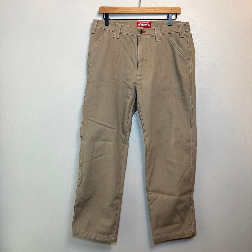 Coleman Men's Fleece Lined Canvas Carpenter Work Pants Khaki Tan 32x30 Utility
